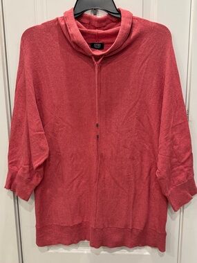 Jones New York Coral Red Pull-Over Tunic with Cowl Neck